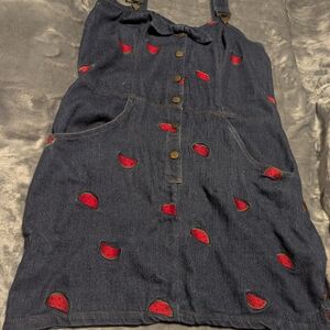 Denim Watermelon Print Overall Dress